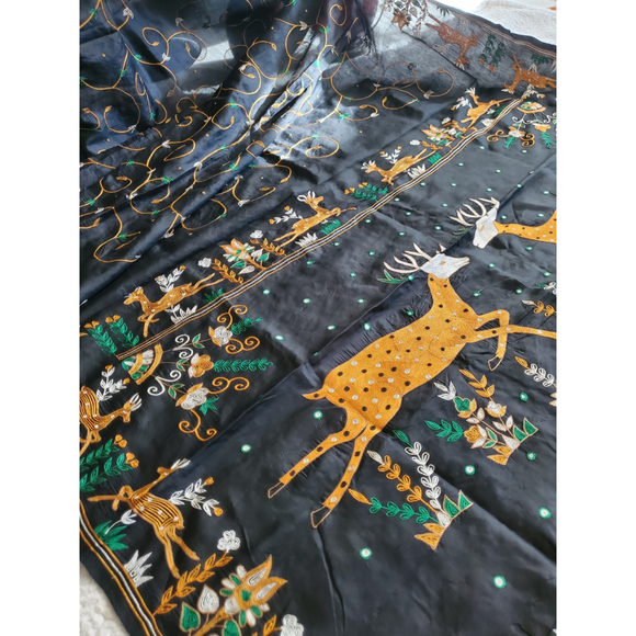 Women Pure Silk Hand Embroidery Saree Handloom Designer Aari Work - Picture 6 of 16